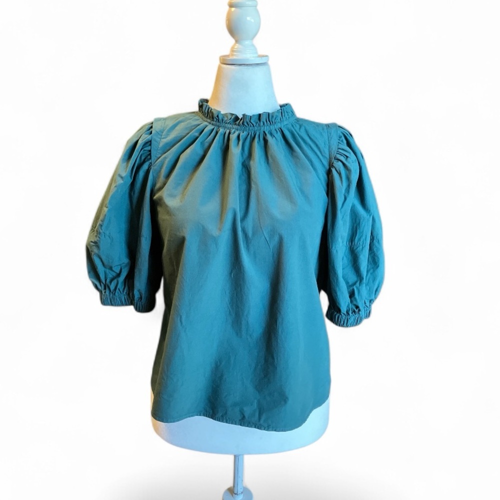 Margaret O’Leary Teal Puff Sleeve Women's Top M